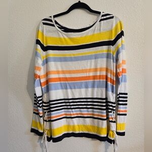 Crown & Ivy Multicolor Striped Blouse with Lace-Up Sides